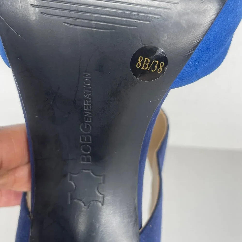 BCBGeneration Cobalt Blue Suede Idalaha D’Orsay Peep Toe Ankle Strap Heels 8.5